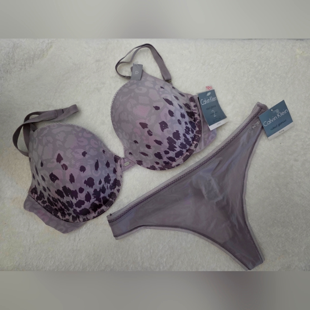 Calvin Klein Purple Leopard Print Bra and Panty Set